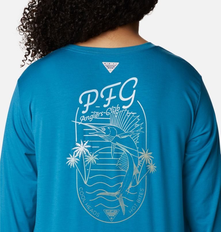 Women's Columbia PFG Slack Water Graphic Long Sleeve Sweatshirts Blue | Plus Size CA-YC34A